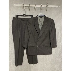 Riggings Suit Men 44R 44S Gray Winter Flannel‎ Double Breasted Wool 36X29.5 Luxe